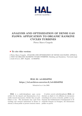 APPLICATION to ORGANIC RANKINE CYCLES TURBINES Pietro Marco Congedo