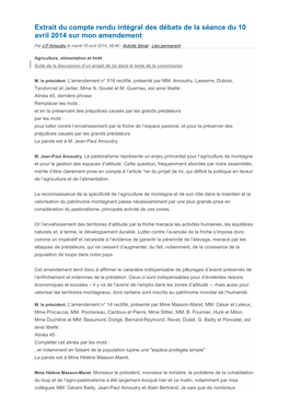 Extrait Du Compte Rendu Intégral Des Débats De La Séance Du 10 Avril 2014 Sur Mon Amendement