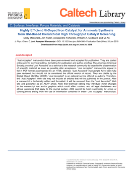 Highly Efficient Ni-Doped Iron Catalyst for Ammonia Synthesis from QM