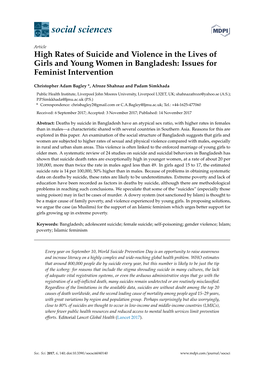 High Rates of Suicide and Violence in the Lives of Girls and Young Women in Bangladesh: Issues for Feminist Intervention
