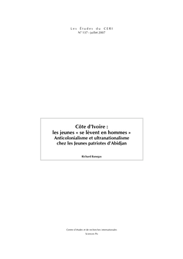Anticolonialisme Et Ultranationalisme Chez Les Jeunes Patriotes D'abidjan
