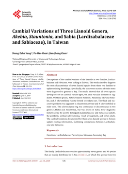 Lardizabalaceae and Sabiaceae), in Taiwan
