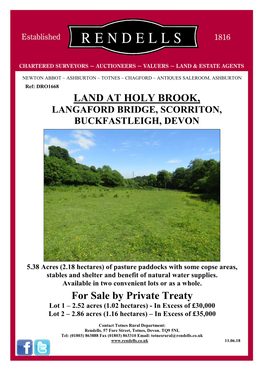 LAND at HOLY BROOK, for Sale by Private Treaty