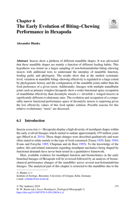 The Early Evolution of Biting–Chewing Performance in Hexapoda