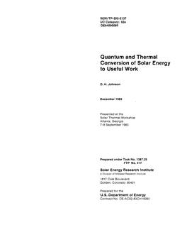 Quantum and Thermal Conversion of Solar Energy to Useful Work