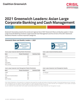 2021 Greenwich Leaders: Asian Large Corporate Banking and Cash Management