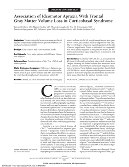 Association of Ideomotor Apraxia with Frontal Gray Matter Volume Loss in Corticobasal Syndrome