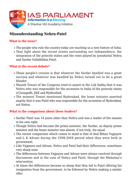 Misunderstanding Nehru-Patel