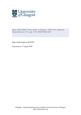 Ross, D.M. (2002) 'Penny Banks' in Glasgow, 1850-1914