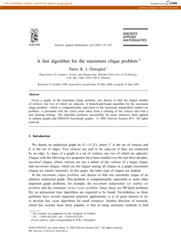 A Fast Algorithm for the Maximum Clique Problem � Patric R