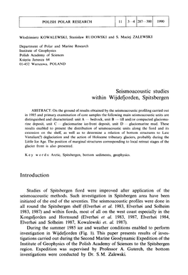 Seismoacoustic Studies Within Wijdefjorden, Spitsbergen