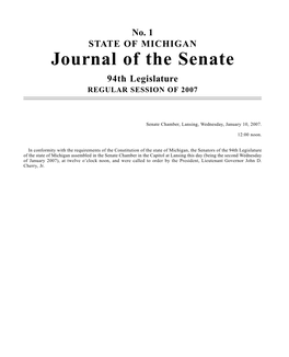 Journal of the Senate 94Th Legislature REGULAR SESSION of 2007