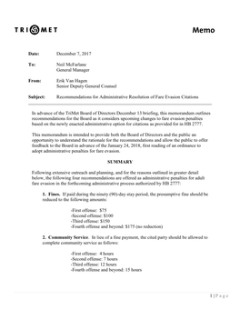 1 | Page Date: December 7, 2017 To: Neil Mcfarlane General Manager From