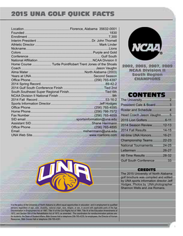 2015 Una Golf Quick Facts Contents