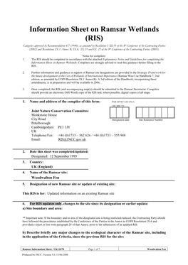 Information Sheet on Ramsar Wetlands (RIS)