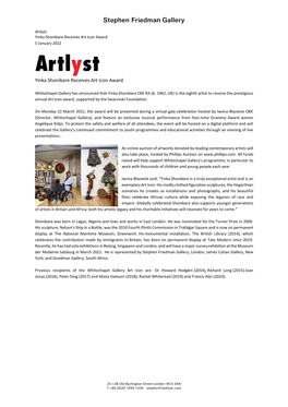 Related Press Yinka Shonibare Receives Art Icon Award Artlyst