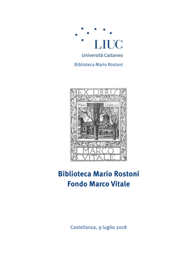 Biblioteca Mario Rostoni Fondo Marco Vitale