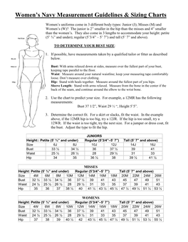 Women's Navy Measurement Guidelines & Sizing Charts