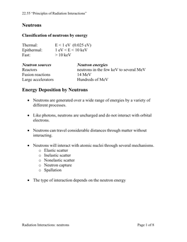 Energy Deposition by Neutrons