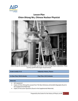 Lesson Plan Chien-Shiung Wu, Chinese Nuclear Physicist