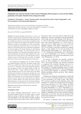 Population Size and Movements of the Greater Flamingo (Phoenicopterus Roseus) in the Jaffna Peninsula, Sri Lanka: Results from a Long-Term Study