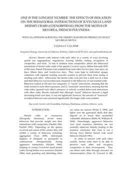 The Effects of Isolation on the Behavioral Interactions of Juvelnille Land Hermit Crabs (Coenobitidae) from the Motus of Mo’Orea, French Polynesia