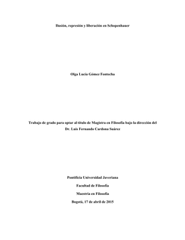 Ilusión, Represión Y Liberación En Schopenhauer Olga Lucía Gómez