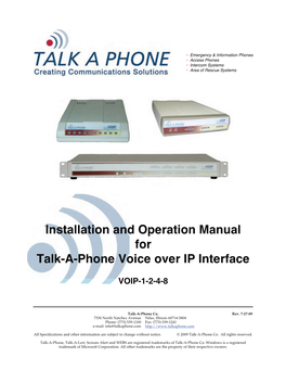 Installation and Operation Manual for Talk-A-Phone Voice Over IP Interface