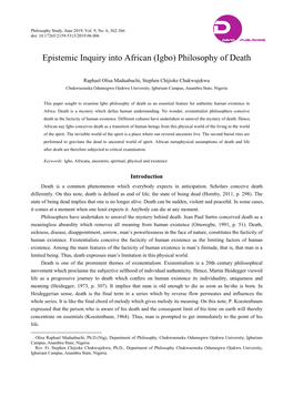 (Igbo) Philosophy of Death
