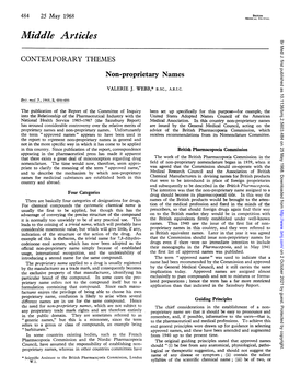 Middle Articles Br Med J: First Published As 10.1136/Bmj.2.5603.484 on 25 May 1968