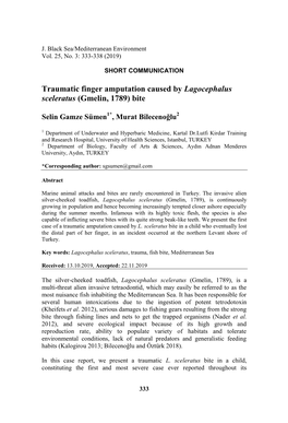 Traumatic Finger Amputation Caused by Lagocephalus Sceleratus (Gmelin, 1789) Bite