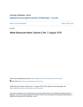 Water Resources News, Volume 2, No. 7, August 1970