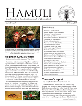 Hamuli the Newsletter of the International Society of Hymenopterists