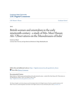 British Women and Orientalism in the Early Nineteenth Century : a Study of Mrs