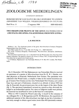 ZOOLOGISCHE MEDEDELINGEN UITGEGEVEN DOOR HET RIJKSMUSEUM VAN NATUURLIJKE HISTORIE TE LEIDEN (MINISTERIE VAN WELZIJN, VOLKSGEZONDHEID EN CULTUUR) Deel 58 No