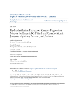 Hydrodistillation Extraction Kinetics Regression Models for Essential Oil Yield and Composition in Juniperus Virginiana, J