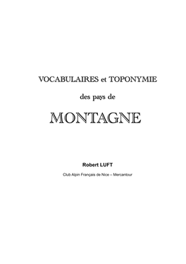 Vocabulaires Et Toponymie Des Pays De Montagne