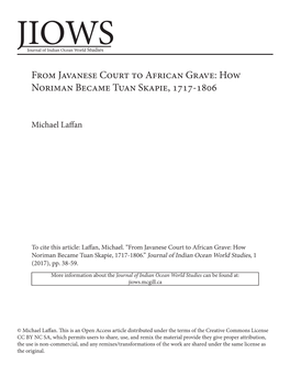 From Javanese Court to African Grave: How Noriman Became Tuan Skapie, 1717-1806