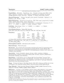 Mawbyite Pbfe2 (Aso4)2(OH)2 C 2001-2005 Mineral Data Publishing, Version 1 Crystal Data: Monoclinic