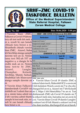 SRHF–ZMC COVID-19 TASKFORCE BULLETIN Office of the Medical Superintendent State Referral Hospital, Falkawn Zoram Medical College