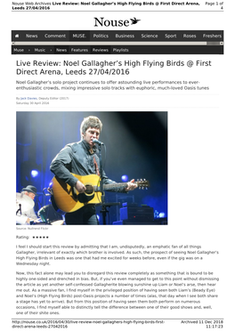 Live Review: Noel Gallagher's High Flying Birds @ First