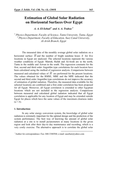 Estimation of Global Solar Radiation on Horizontal Surfaces Over Egypt