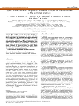 Ligand Interaction with the Puri¢Ed Serotonin Transporter in Solutionprovided by Elsevier and - Publisher Connector at the Air/Water Interface