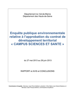 Enquête Publique Environnementale Relative À L'approbation Du Contrat