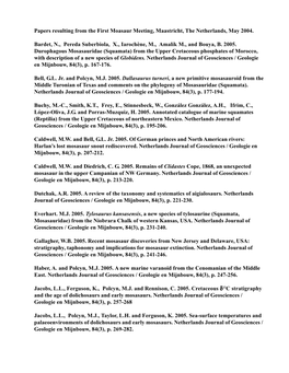 Papers Resulting from the First Moasaur Meeting, Maastricht, the Netherlands, May 2004