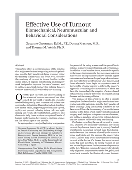 Effective Use of Turnout Biomechanical, Neuromuscular, and Behavioral Considerations