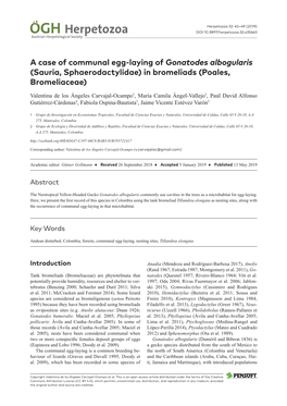 A Case of Communal Egg-Laying of Gonatodes Albogularis (Sauria, Sphaerodactylidae) in Bromeliads (Poales, Bromeliaceae)