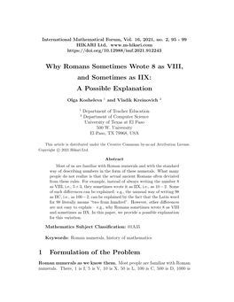 Why Romans Sometimes Wrote 8 As VIII, and Sometimes As IIX: a Possible Explanation