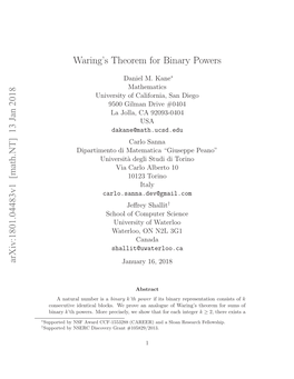 13 Jan 2018 Waring's Theorem for Binary Powers