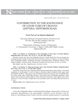 Contribution to the Knowledge of Louse Flies of Croatia (Diptera: Hippoboscidae)